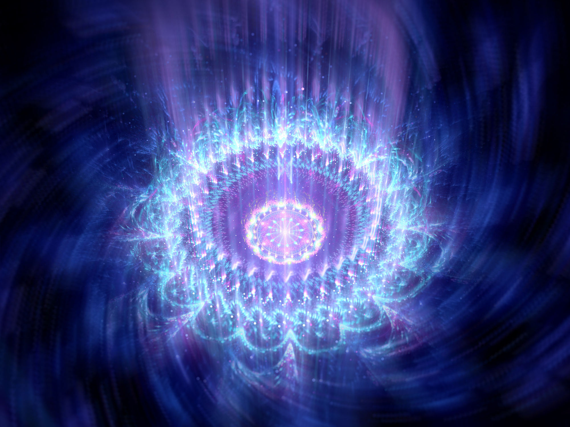 Blue glowing rotating mandala in space